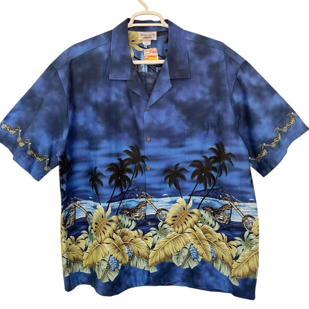 Pacific Legend Hawaiian Motorcycle Print Shirt Floral Palms Tropical Rad New 3XL